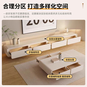 Conjunto de Mueble para TV y Mesa de Centro Modernos y Minimalistas con Almacenamiento para Sala de Estar, Acabado Blanco, Material de Madera - Product Image 4