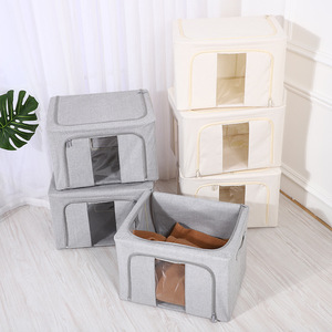 Caja de almacenamiento <span class=keywords><strong>Rectangular</strong></span> para máquina de coser Simple 2014, tela de lona con marco de acero de gran capacidad de 66L y contenedor de almacenamiento plegable - Product Image 2