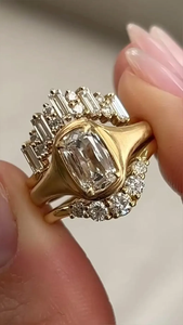 Lab Grown Emerald Cut Diamond <b>Ring</b> Modern Yellow Gold <b>Statement</b> <b>Ring</b> with Baguette Diamonds Designer Fine Jewelry - Product Image 6