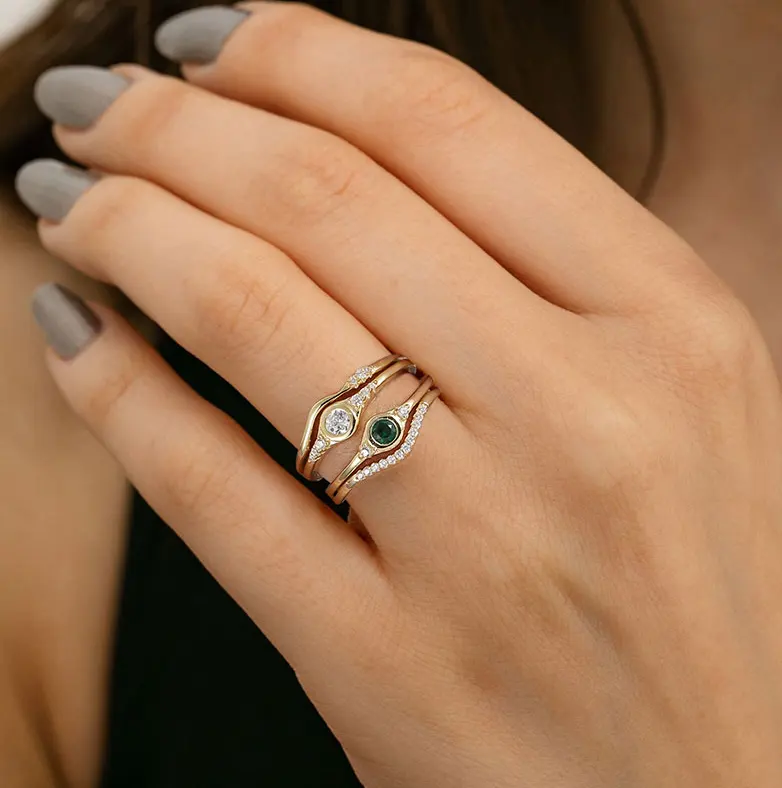 Rinntin Set cincin perak murni 925, cincin 4 susun, hadiah sempurna untuk istri, perhiasan pernikahan, cincin minimalis