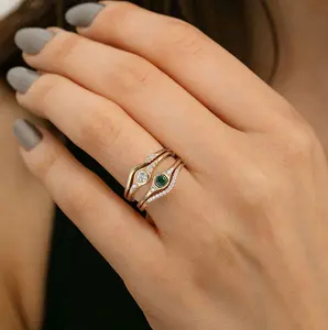 Rinntin APR精致5A氧化锆925纯银戒指套装简约4叠戒指完美礼物妻子结婚饰品