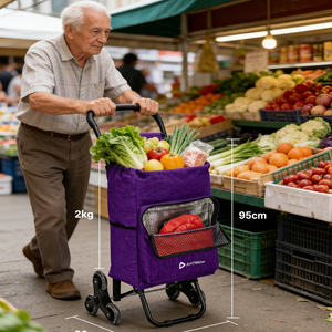 Chariot de courses pliable haut de gamme pour escaliers avec poche isotherme, léger et portable - Product Image 5