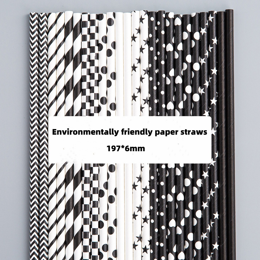 LOWEST PRICE for PAPER STRAWS BEST QUALITY for FOOD and BEVERAGES SERVICE HIGH STANDARD BLACK WHITE SERIES CUSTOMIZABLE