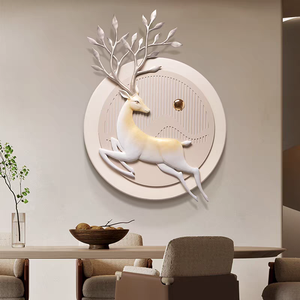 Décoration Murale Ronde Moderne Cerf en Résine 3D Faite à la Main avec Lumière LED pour Salon et Entrée - Vente en Gros - Product Image 3