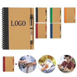 Khuyến Mãi Giá Rẻ Thân Thiện Với Môi Xoắn Ốc Máy Tính Xách Tay Giấy Kraft Xoắn Ốc Máy Tính Xách Tay Với Bút Bìa Cứng Nhật Ký Biểu Tượng Tùy Chỉnh In Máy Tính Xách Tay - Product Image 5