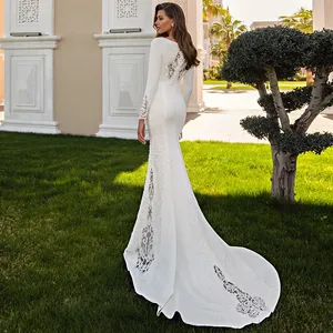 Custom Made Elegant Bridal Mermaid Wedding Dress Long Sweep Train Sexy Satin Wedding Gown