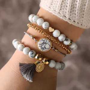 Bracelets avec perles blanches et turquoises, vente en gros, 15 pièces, style boho, bon marché, vente en gros