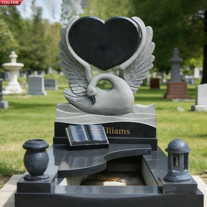 YOUFINE Pierre tombale en granit noir en forme de cœur de cygne avec design livre ouvert, marqueur commémoratif familial - Product Image 1