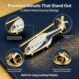 Épingles de revers personnalisées en émail, forme d'hélicoptère, bord surélevé 3D, badge métallique durable, logo personnalisé, faible MOQ pour cadeaux souvenirs d'aviation - Product Image 3