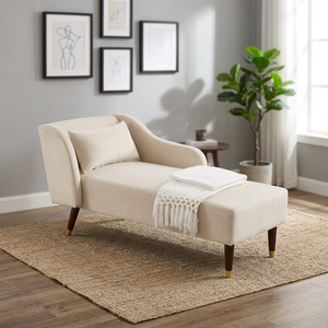 Sofá Cama Chaise Longue de Terciopelo Ecológico Moderno con Patas Cónicas, Respaldo Acolchado y Estructura de Madera de Mango Sólida para Sala de Estar y Dormitorio - Product Image 2