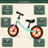 Vélo d'équilibre pour enfants sans pédales, avec cadre en acier haute teneur en carbone, frein à pied, roues de 12 pouces et selle recouverte de PVC – Vente chaude OEM ODM
