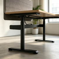 Bureau debout en forme de L moderne avec écran de confidentialité, bureau de travail en bois réglable avec rangement pour mobilier de bureau à domicile