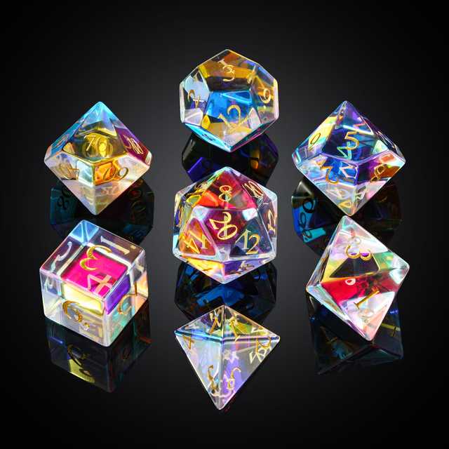 Handmade Rainbow Crystal Polyhedral Gemstone Dice Carved Game Accessory