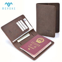 Porte-cartes de visite et passeport en cuir PU Crazy Horse marron de style vintage personnalisé avec blocage RFID pour usage professionnel