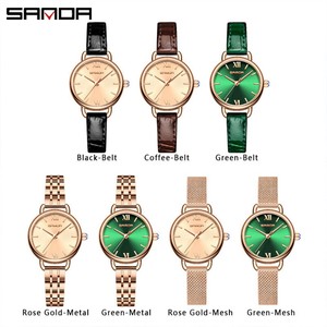 Reloj de Cuarzo para Mujer Sanda 1118, Minimalista, Resistente al Agua, Correa de Acero Sólido y Cuero, Reloj de Pulsera Diario para Estudiantes - Product Image 2