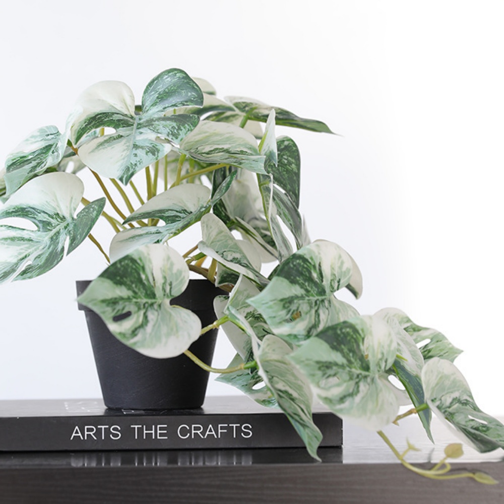 Monstera artificielle blanche et verte en pot, 40 cm