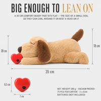 Jouet Confort Cœur Battant pour Chiens - Compagnon Anti-Anxiété en Peluche avec Battements de Cœur Réels Gauche-Droite, Fermeture Éclair Discrète au Ventre