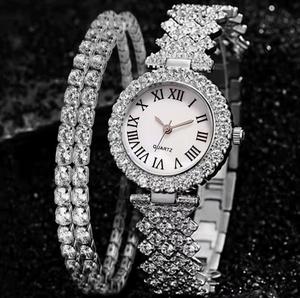 <span class=keywords><strong>Montre</strong></span>-<span class=keywords><strong>bracelet</strong></span> pour <span class=keywords><strong>femme</strong></span> <span class=keywords><strong>Montre</strong></span> tendance à quartz sertie de diamants + <span class=keywords><strong>bracelet</strong></span> à <span class=keywords><strong>double</strong></span> rangée de diamants 2pcs <span class=keywords><strong>Montre</strong></span> cadeau - Product Image 3