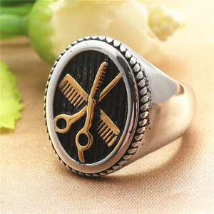 Men's Retro <b>Silver</b> <b>Ring</b> With Gold Scissors And Comb Design For Fashion Jewelry Gift - Product Image 2