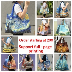 Sac <span class=keywords><strong>de</strong></span> courses pliable en polyester grande capacité, série Peinture à l'huile, avec nouvelle impression numérique <span class=keywords><strong>de</strong></span> dessins animés, écologique et portable - Product Image 2