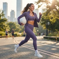 Set Yoga Wanita Lengan Panjang Crop Top dan Legging Dua Potong Pakaian Olahraga Slim Fit Stretch Sportswear Baju Gym Logo Custom
