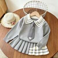 Nouvel ensemble pull et jupe plissée en tricot pour petites filles, style preppy, collection automne-hiver 2026, 2 pièces élégantes avec nœud