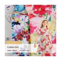 Tissu Sergé 100% Coton Peigné Respirant Léger Popeline Tissée Numérique pour Chemises, Robes et Jupes de Filles Printemps/Été à Motifs Floraux