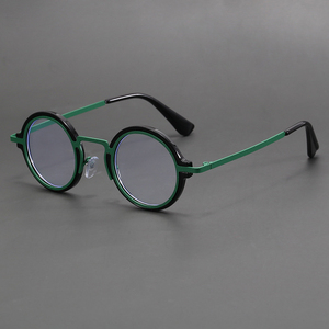 Nouveaux hommes élégants <span class=keywords><strong>lunettes</strong></span> optiques bleu <span class=keywords><strong>Anti</strong></span> <span class=keywords><strong>lumière</strong></span> noir alliage d'argent <span class=keywords><strong>petit</strong></span> rond 2025 - Product Image 4