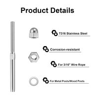 316T stainless steel cable railing threaded stud tensioner receiver round cover female terminal straight rod connector