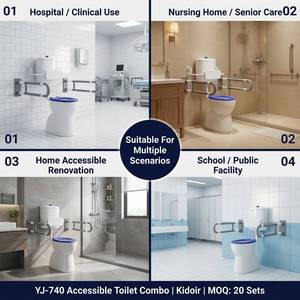 Kit WC accessible aux fauteuils roulants Kidoir avec réservoir mural, dossier et barre d'appui jaune – Sécurité pour personnes handicapées – Fabrication OEM - Product Image 3