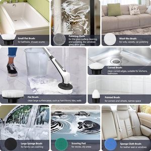 9 in 1 Multifunctional IPX7 Handheld <b>Electric</b> Cleaning Brush Retractable Spin <b>Scrubber</b> Black <b>Electric</b> Cleaning Brush - Product Image 6