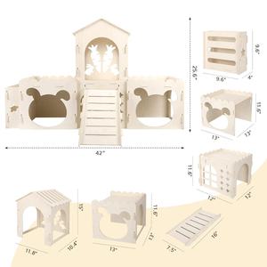Büyük ahşap tavşan saklanma Bunny kale ayrılabilir saman besleyici ve rampa ile tavşanlar için kapalı küçük hayvan evi Habitat - Product Image 6