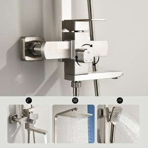 Ensemble de robinetterie de <span class=keywords><strong>douche</strong></span> murale contemporaine 3 fonctions en acier inoxydable nickel brossé avec <span class=keywords><strong>mitigeur</strong></span> eau chaude/froide pour salle de bain - Product Image 5