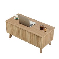 Tables basses relevables DISHI avec boîte de rangement latérale dissimulée, table basse en bois cannelé pour petit espace