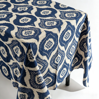 Nappe en coton et lin imprimée Ikat de 58 pouces, motif géométrique bohème, housse de table rectangulaire pour salle à manger, impression personnalisée