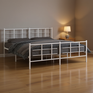 Struttura letto matrimoniale rettangolare in acciaio verniciato a polvere bianca, mobili minimalisti per camera da letto - Product Image 2