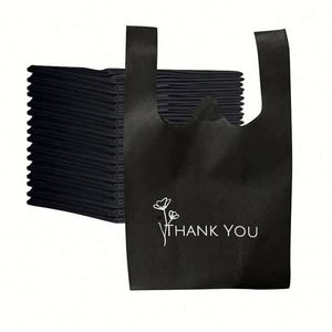 Supermarket Grocery Shopping Recycled Washable T-Shirt W Cut Vest Tote Black Non Woven Thank You <b>Bags</b> - Product Image 1