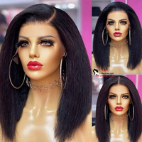 Perruque de cheveux de bébé crépus bouclés crépus 4C Yaki droite 13x4 HD perruque frontale en dentelle perruque de cheveux humains transparente en dentelle avant