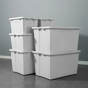 Large Capacity Large Size Box Plastic Storage Box Clear 56L With Tote Bag Clothes Toys Home Plastic Box