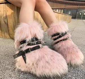 Bottes <span class=keywords><strong>en</strong></span> fausse fourrure Y2k <span class=keywords><strong>de</strong></span> 25 cm pour femmes, bottes d'hiver pour la neige, chaussures moelleuses et luxueuses, chaussures chaudes et confortables, bottes <span class=keywords><strong>de</strong></span> <span class=keywords><strong>ski</strong></span> mi-mollet - Product Image 1