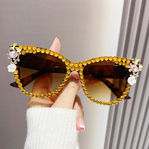 Nouvelles lunettes de soleil pour femmes avec verres en cristal diamant effet œil de chat UV400, lunettes de soleil scintillantes avec strass - Product Image 4
