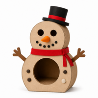 Maison pour chat en carton ondulé, type grotte bonhomme de neige, avec nez de carotte, écharpe et espace creux