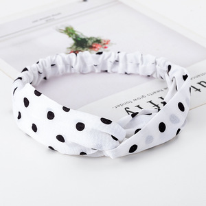 New Chiffon Cross <b>Elastic</b> <b>Headband</b> Solid Polka Dot For Women Skincare Washing Face Fitness Sweatband - Product Image 2