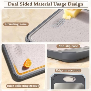 Planche à découper double face en paille de blé et PP avec poignée ergonomique en acier inoxydable - Product Image 4