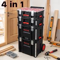 Boîte à outils modulaire multifonctionnelle Vertak 4 en 1 empilable, en plastique, avec roulettes, pour atelier