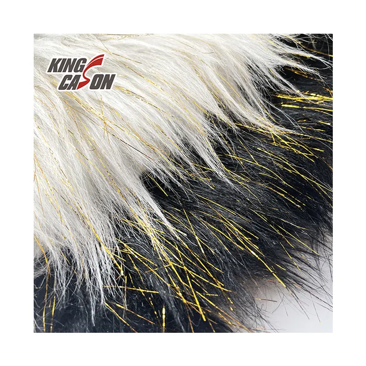 Kingcason Manufacturer Wholesale 100 Poly One Side Brush Long Pile With Gold Wire Faux Fur For Jacket Coat Garment