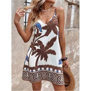 เดรสสั้นพิมพ์ลายโบโฮสำหรับผู้หญิง คอวี สายเดี่ยว ทรงหลวมพลิ้วใส่สบาย เหมาะสำหรับวันหยุดพักผ่อนช่วงฤดูร้อน - Product Image 3