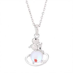 Platinum Plated Opal Princess and Fox Charm Pendant Couple Necklace for Men Women Couple Clavicle <b>Chain</b> Valentine Day Gift - Product Image 5
