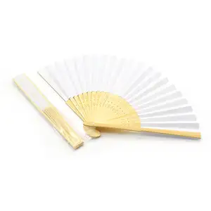 Personalized White Folding Paper Fan Bamboo Handle Hand Fan For Wedding