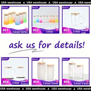 Vaso de vidrio esmerilado transparente para sublimación de 16 oz, tipo lata, con tapa de bambú y pajitas, desde almacén de EE. UU. - Product Image 3